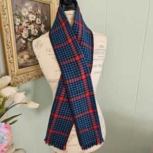 Warm Blue & Red Multi Plaid Scarf, Vintage